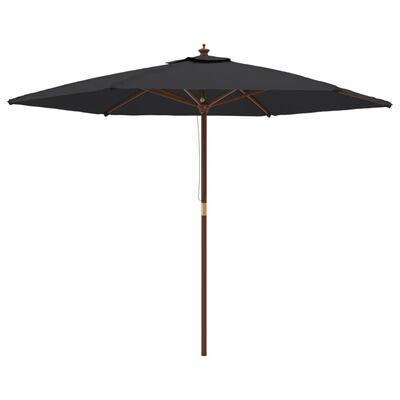 vidaXL Градински чадър с дървен прът, черен, 299x240 см