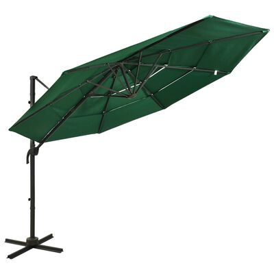 vidaXL Градински чадър на 4 нива с алуминиев прът, зелен, 3x3 м