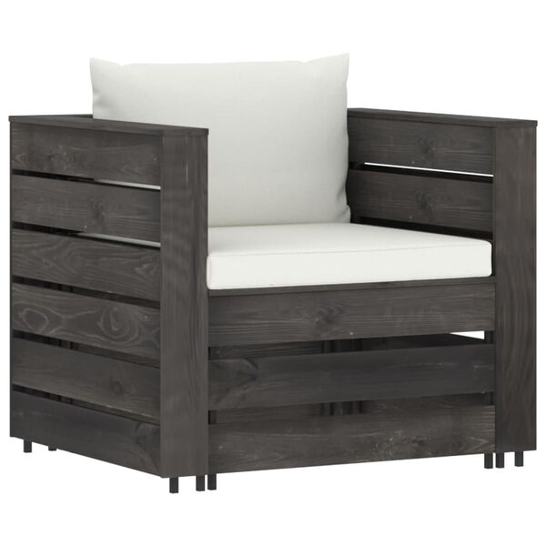 vidaXL Градински лаундж комплект 2 части възглавници сива импрегнация