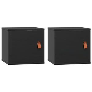 vidaXL Стенни шкафове, 2 бр, черни, 31,5x30x30 см, бор масив