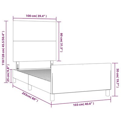 vidaXL Рамка за легло с табла светлосива 100x200 см плат