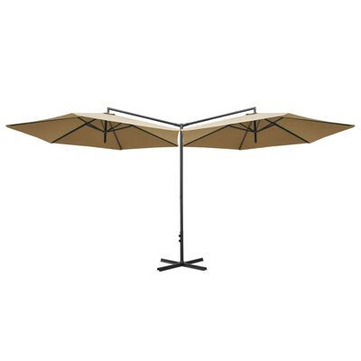 vidaXL Двоен чадър със стоманен прът, таупе, 600 см