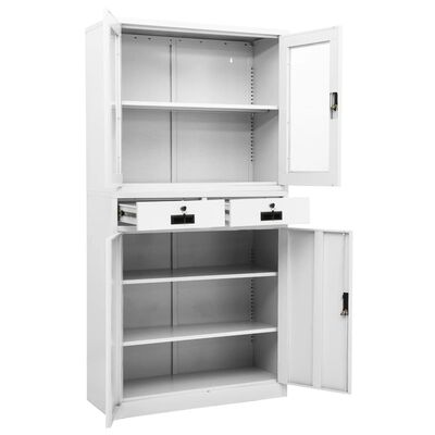 vidaXL Офис шкаф, бял, 90x40x180 см, стомана и закалено стъкло