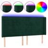 vidaXL LED горна табла за легло, тъмнозелена, 183x16x118/128см, кадифе