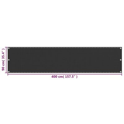 vidaXL Балконски екран, HDPE, 90x400 см, антрацитно сиво