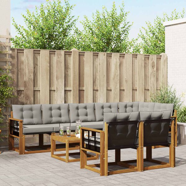 vidaXL Комплект дивани за открито 9 pcs Естествено и светло сиво