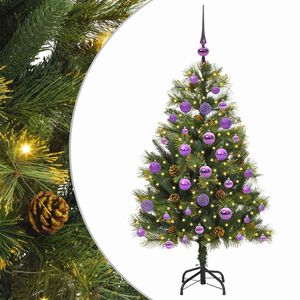 vidaXL Изкуствена коледна елха с хингед и шишарки Зелен 120 cm