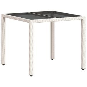 vidaXL Градинска маса със стъклен плот бяла 90x90x75 см полиратан