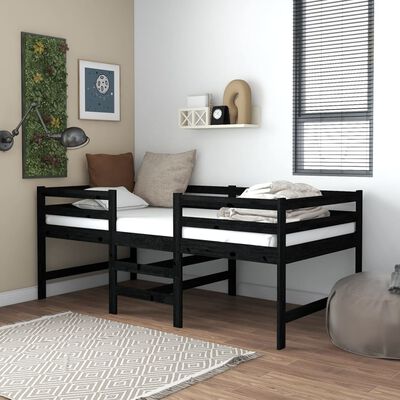 vidaXL Средновисоко легло с матрак, 90x200 см, черно, бор масив