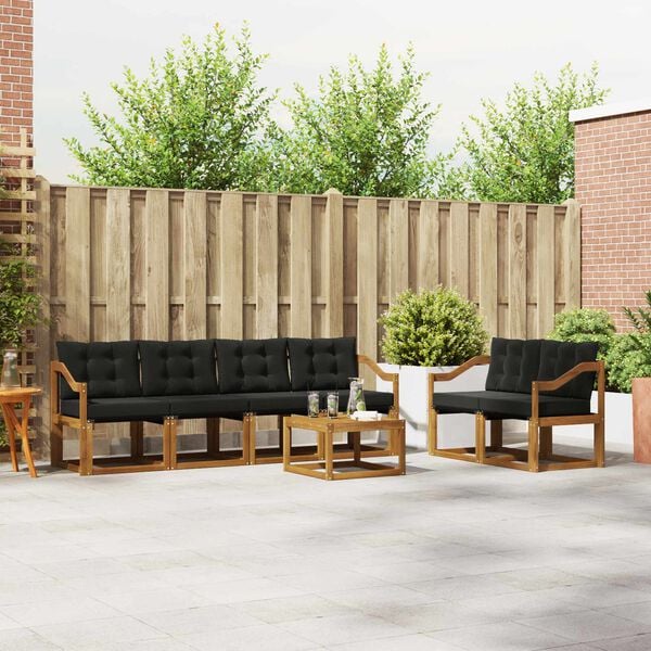 vidaXL Комплект дивани за открито 7 pcs Естествено и черно