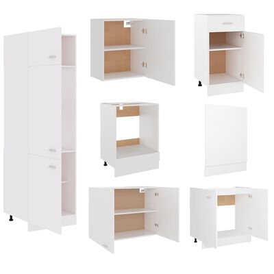 vidaXL Комплект кухненски шкафове от 7 части, бял, ПДЧ
