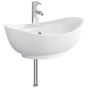 vidaXL Мивка за баня с кран и отвод Хром 59 x 35 x 21 см Керамика