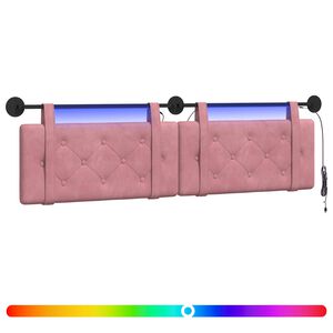 vidaXL Табла за легло висяща С LED осветление Розово Кадифе