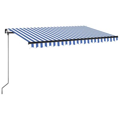 vidaXL Ръчно прибиращ се сенник с LED, 450x350 см, синьо и бяло