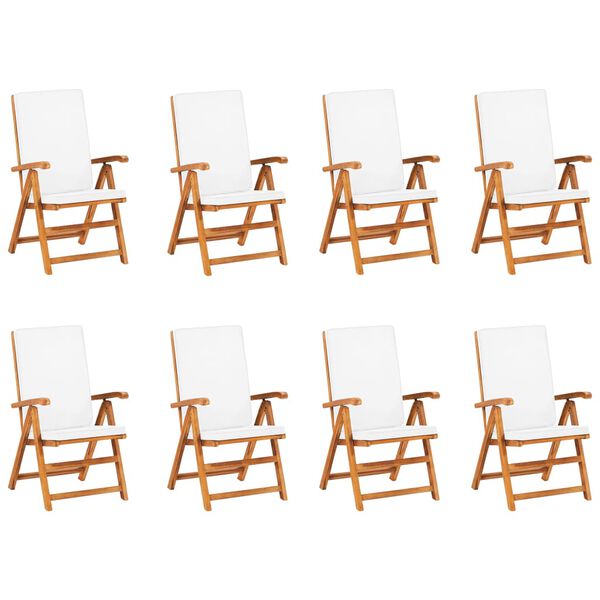 vidaXL Градински трапезен комплект с възглавници, 9 части, тик масив