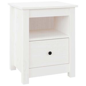 vidaXL Нощно шкафче, бяло, 40x35x49 см, борово дърво масив