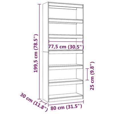 vidaXL Библиотека/разделител за стая, бяла, 80x30x199,5 см, бор масив