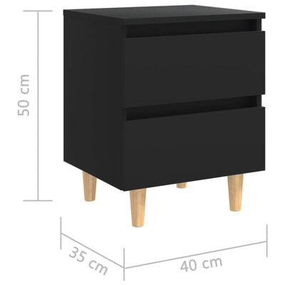 vidaXL Нощно шкафче с крака от боров масив, черно, 40x35x50 см