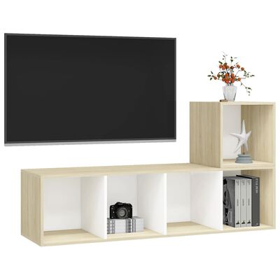 vidaXL Комплект ТВ шкафове от 2 части, бяло и дъб сонома, ПДЧ