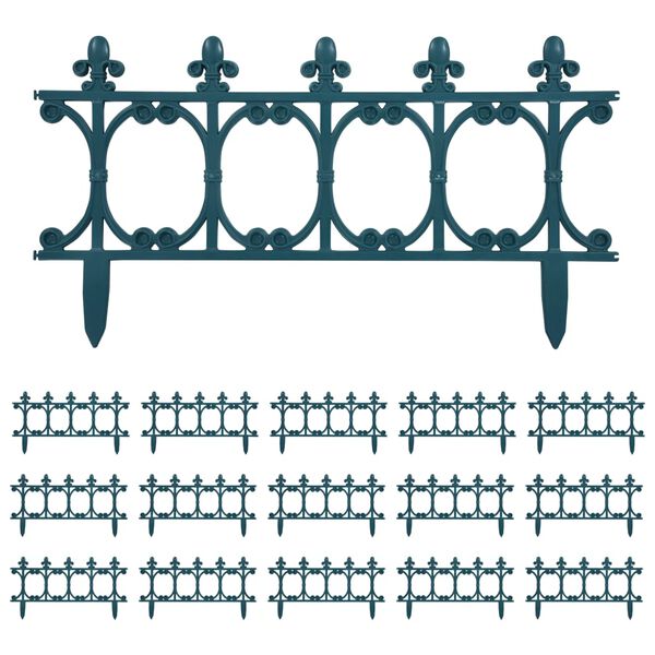 vidaXL Ниски огради за лехи, 16 бр, зелени, 10 м, полипропилен