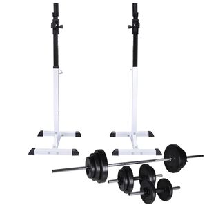 vidaXL Стойка за клекове с щанга и дъмбели, 30,5 кг