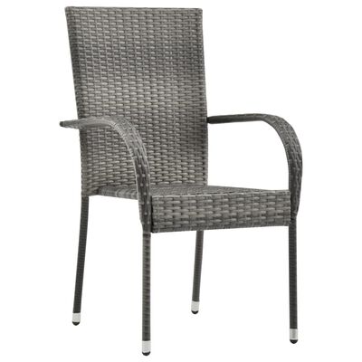 vidaXL Стифиращи външни столове, 4 бр, сиви, полиратан
