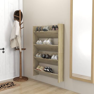 vidaXL Стенни шкафове за обувки, 2 бр, дъб сонома, 80x18x60 см, ПДЧ