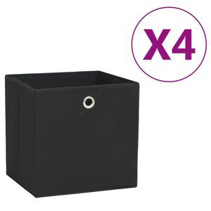 vidaXL Кутии за съхранение, 4 бр, нетъкан текстил, 28x28x28 см, черни