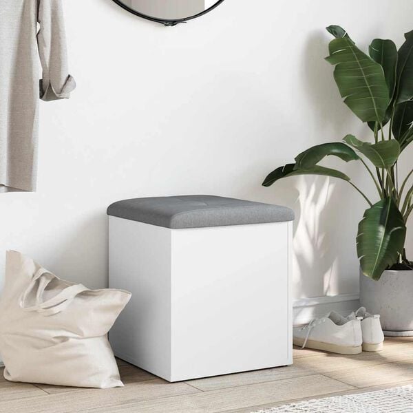 vidaXL Пейка за съхранение, бяла, 42x42x45 см, инженерно дърво