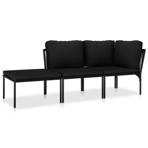 vidaXL Градински комплект с възглавници, 3 части, черен, PVC