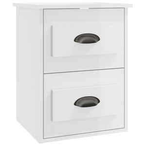 vidaXL Нощно шкафче за стенен монтаж, бял гланц, 41,5x36x53 см