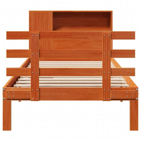vidaXL Легло с етажерка за книги, без матрак, 100x200 см, бор масив