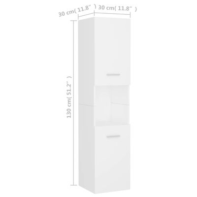 vidaXL Шкаф за баня, бял, 30x30x130 см, ПДЧ