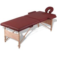 Сгъваема масажна кушетка с 2 зони, червена, дървена рамка