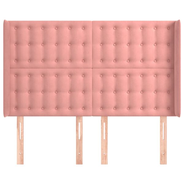 vidaXL Горна табла за легло с уши, розова, 147x16x118/128 см, кадифе