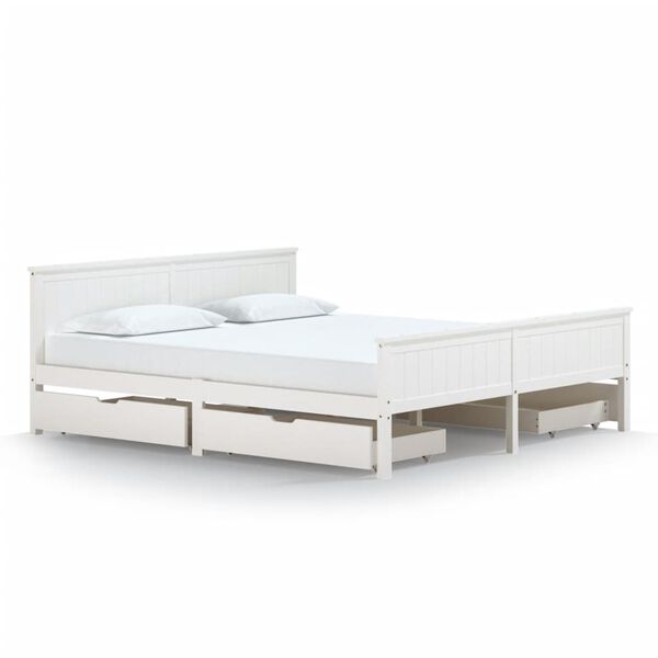 vidaXL Рамка за легло с 4 чекмеджета, бяла, бор масив, 180x200 см