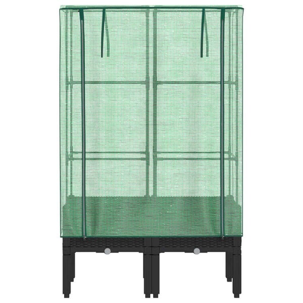 vidaXL Повдигнато легло с оранжерия калъф, ратанов вид, 80x40x140 см