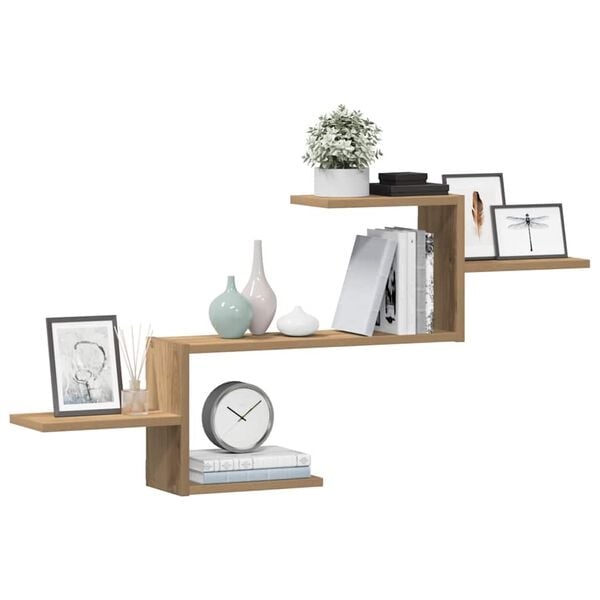 vidaXL Стенен рафт, дъб артизан, 104x15x49 см, инженерно дърво