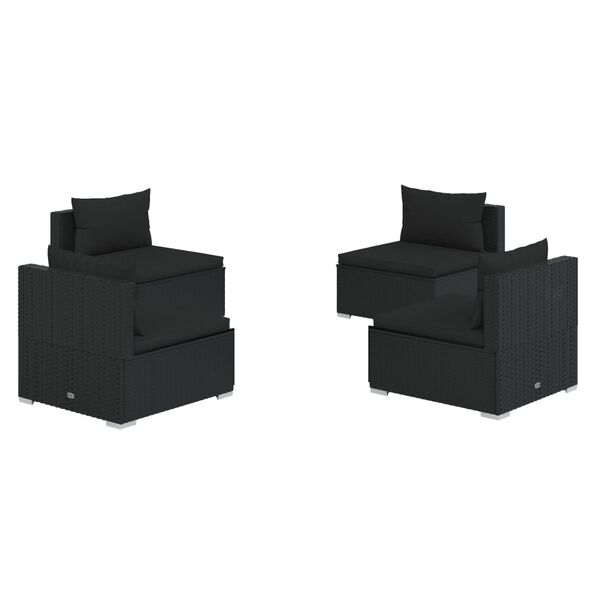 vidaXL Градински комплект с възглавници, 4 части, черен полиратан