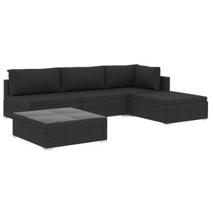 vidaXL Градински комплект с възглавници, 5 части, полиратан, черен