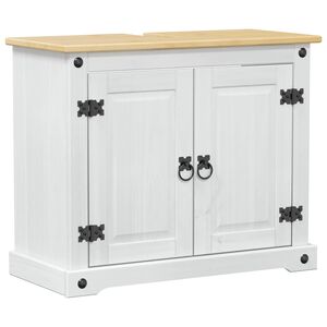 vidaXL Шкаф за мивка Бяло 73 x 33 x 60 см Солидно борово дърво