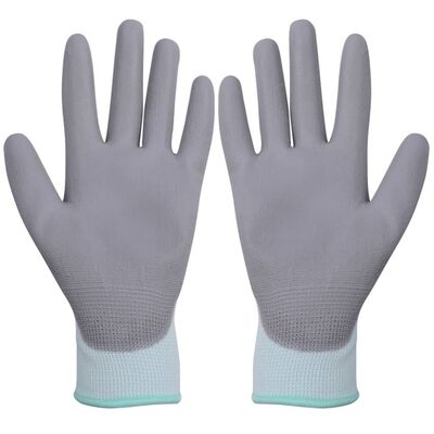 vidaXL Работни ръкавици, PU, 24 чифта, бяло и сиво, размер 8/M