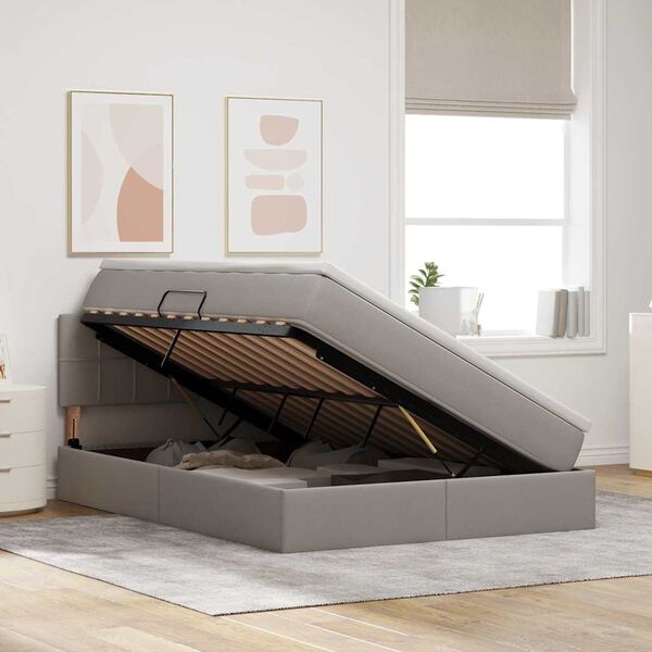 vidaXL Легло с място за съхранение и LED Таупе 140 x 200 cm текстил