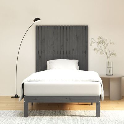 vidaXL Стенна табла за спалня, сива, 108x3x110 см, борово дърво масив