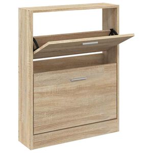 vidaXL Шкаф за обувки, дъб, 59x17x81 см, инженерно дърво