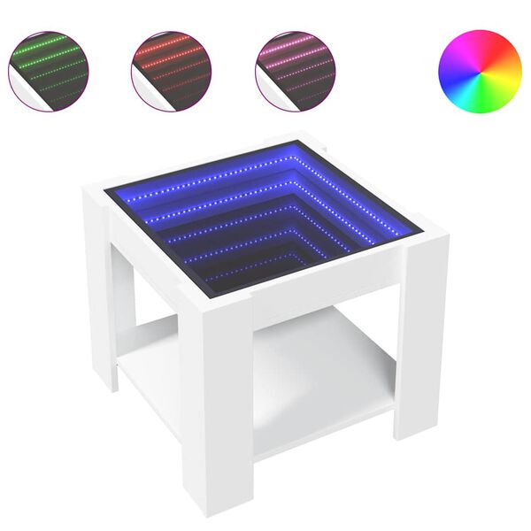 vidaXL Маса за кафе с LED, бяла, 53x53x45 см, инженерно дърво