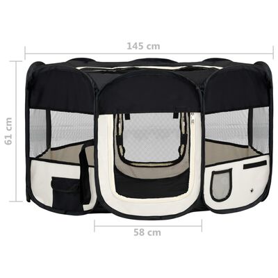 vidaXL Сгъваема кучешка кошара с чанта за носене, черна, 145x145x61 см