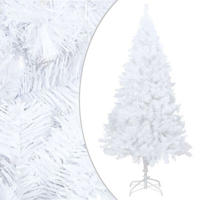 vidaXL Изкуствена осветена коледна елха с топки бяла 180 см PVC