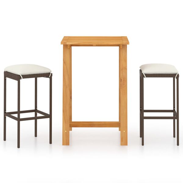 vidaXL Градински бар комплект с възглавници, 3 части, кафяв