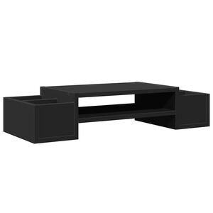 vidaXL Поставка за монитор за съхранение, черна, 70x27x15 см